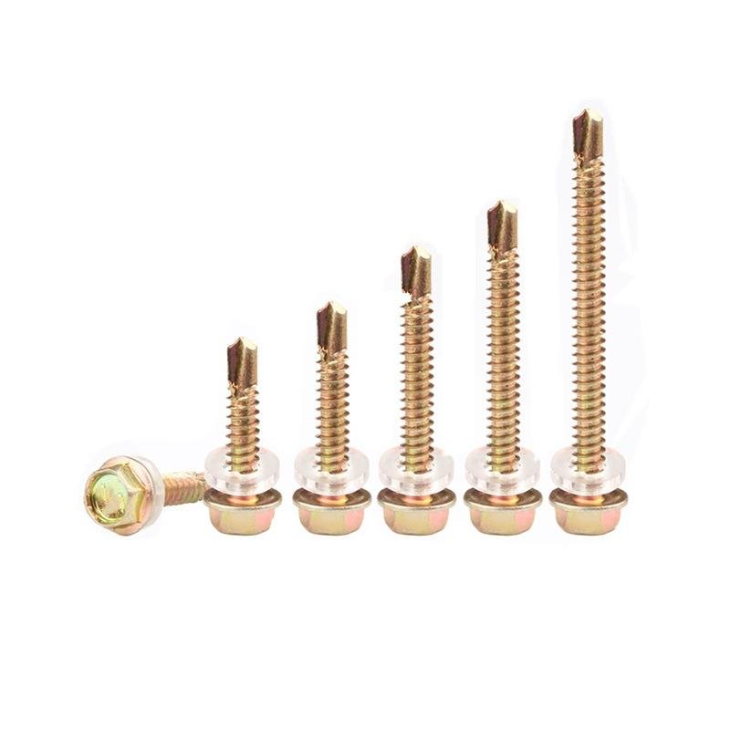 Direct From Factory -Building 4.2mm & 4.8mm Yellow Galvanized Zinc Self-Drilling Hex Head Screw Carbon Steel with Nylon Washer Metric System